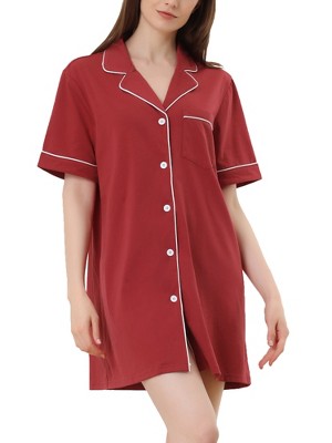 Cheibear Womens Satin Pajama Dress Button Down Silky Short Sleeves