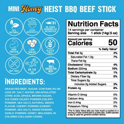 Righteous Felon Craft Jerky Lil Rebels Honey Heist BBQ Mini High-Protein Snack Meat Sticks Beef - 7oz/14ct