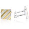 Pompeii3 Men's Stainless Steel And Gold Striped Rectangle Polished 14mm Cufflink - 2 of 3