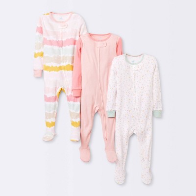 Baby Girls' 3pk Zip-Up Sleep N' Play - Cloud Island™ Pink 0-3M