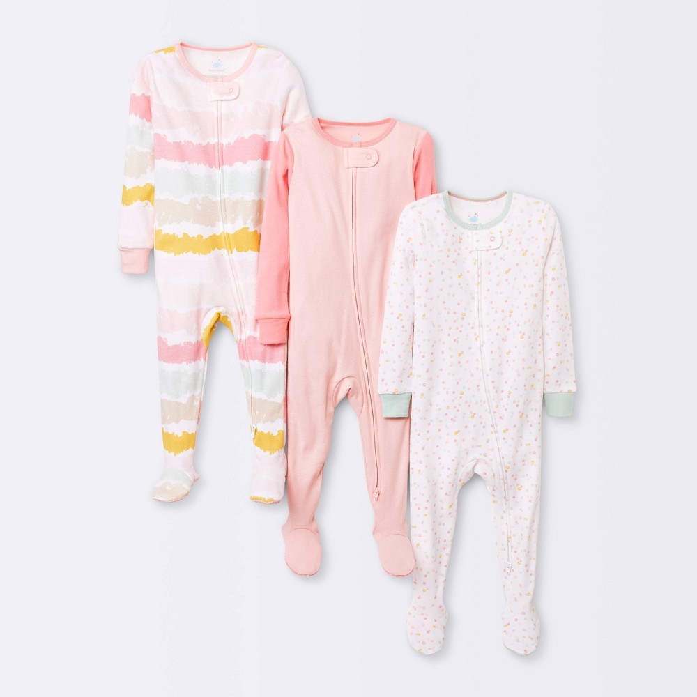 Baby Girls' 3pk Tight Fit Sleep N' Play - Cloud Island™ Pink