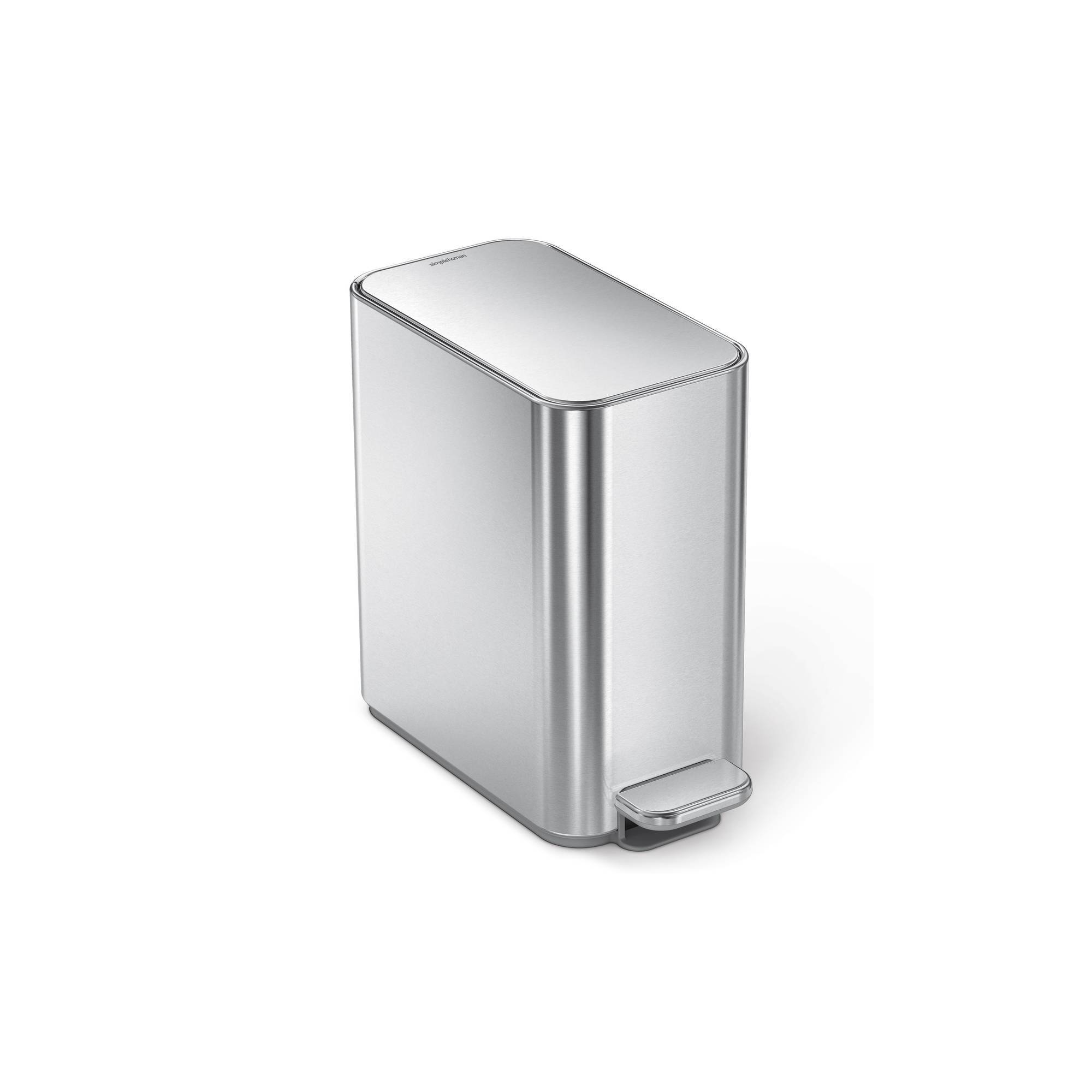 simplehuman 5L Slim Bathroom Step Trash Can Stainless Steel Garbage Can with Built in Liner Pocket