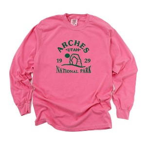 Simply Sage Market Women's Embroidered Utah Arches Long Sleeve Garment Dyed Tee - 1 of 2