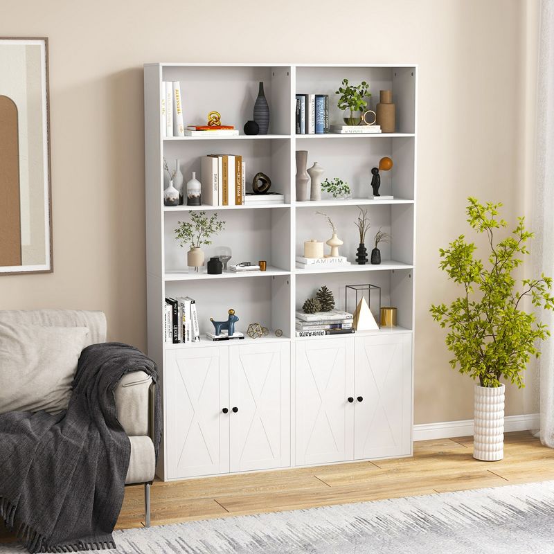 Costway 71'' Farmhouse Bookcase with Doors with 6 Shelves & 2-Door Cabinet for Bedroom White, 5 of 10