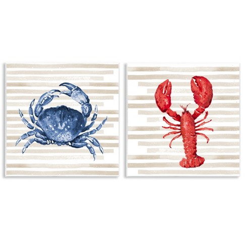 Stupell Industries Nautical Crab & Lobster Beige Stripes, 12" x 12" - image 1 of 4