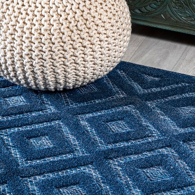 Navy Vintage Geometric 5' Square Synthetic Indoor/Outdoor Rug