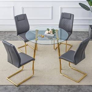 5-Piece Dining Set with Glass Table and 4 PU Armless Chairs - 1 of 4