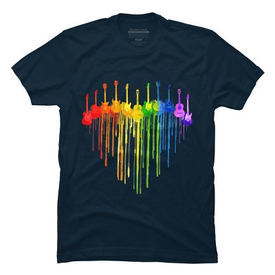 Design By Humans Guitar Heart Music Pride By ToruSanogawa T-Shirt - Navy - Medium