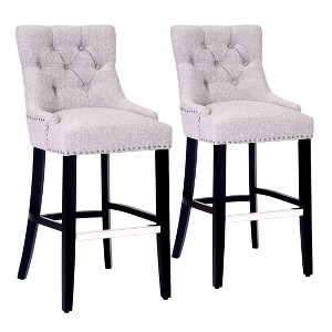 WestinTrends 29" Linen Tufted Buttons Upholstered Wingback Bar Stool (Set of 3) - 1 of 4