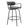 26" Faux Leather Padded Contemporary Counter Stool with Swivel, Armrests, and Metal Footrest for Kitchen Island or Home Bar, Set of 2 - 4 of 4