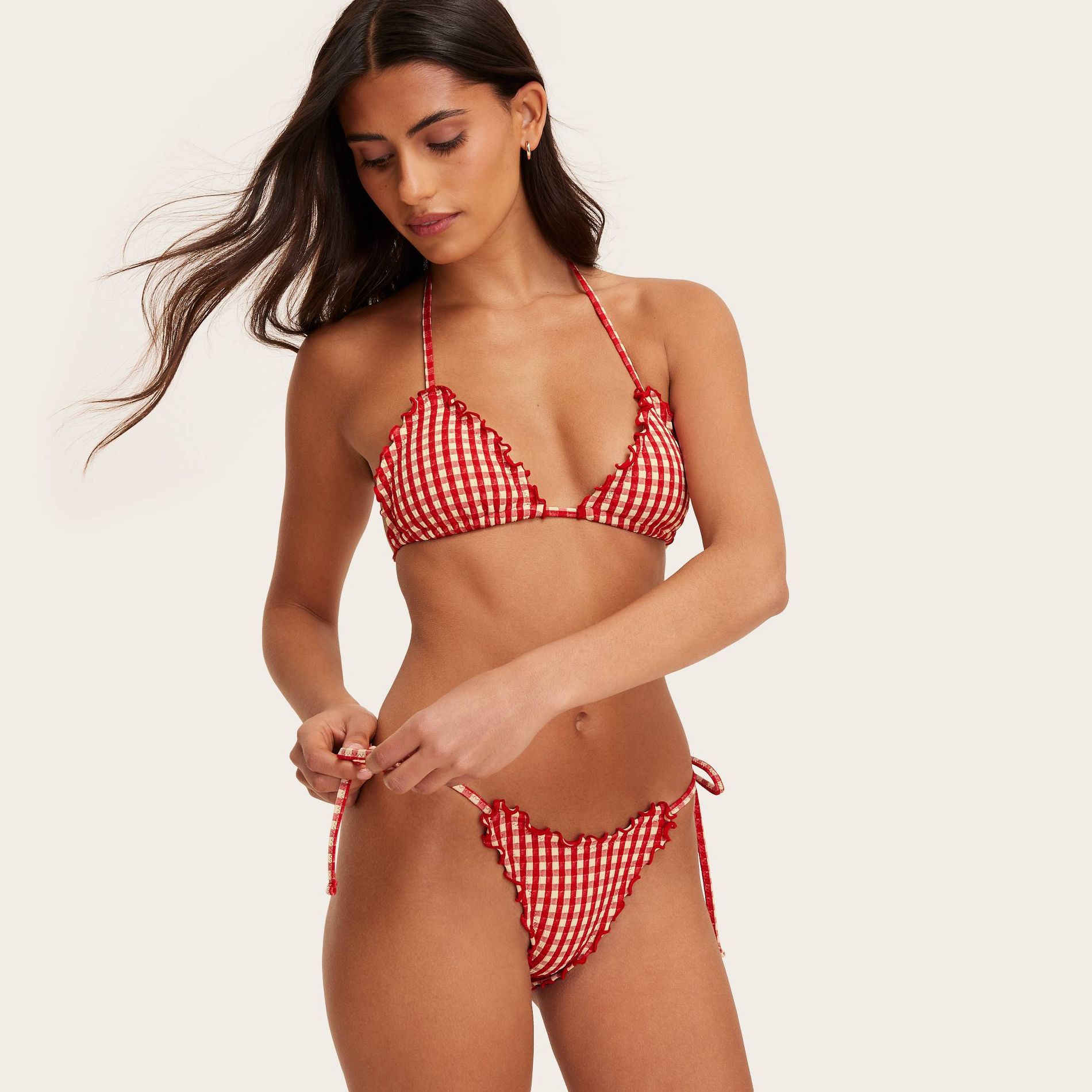 Women's Lettuce Edge Triangle Bikini Top - Parke x Target Red Gingham Check