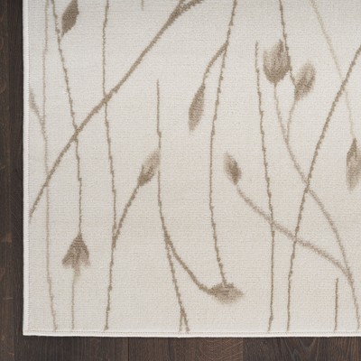 Ivory Beige Floral Rectangular Synthetic Area Rug, 2x4