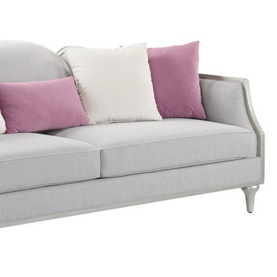 Kasa 94" Beige Linen Sofa with Champagne Wood Trim and Pillows