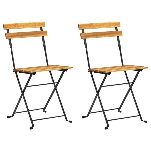 vidaXL Patio Folding Chairs 2 Pcs - Acacia Wood and Steel - Outdoor/Garden/Patio Seat - 15.7" W x 18.1" D x 33.5" H - 1 of 4