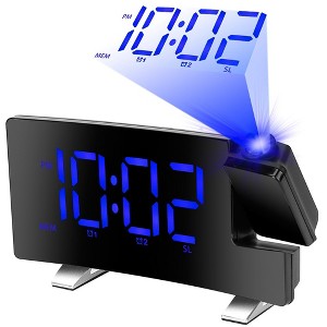 iMountek "7.7-Inch Curved LED Projection Alarm Clock with Radio, Dual Alarms, 180° Projection & USB Charging" Black - 1 of 4