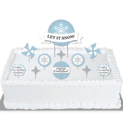 BLUE & SILVER SNOWFLAKE CAKE TOPPERS 10 X 2 SNOWFLAKE CAKE CUPCAKE TOPPERS 