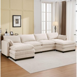 Hyleory Corduroy U-Shaped Sectional Sofa, 4-Seater Couch with 2 Movable Ottomans, Modular Living Room Furniture - 1 of 4