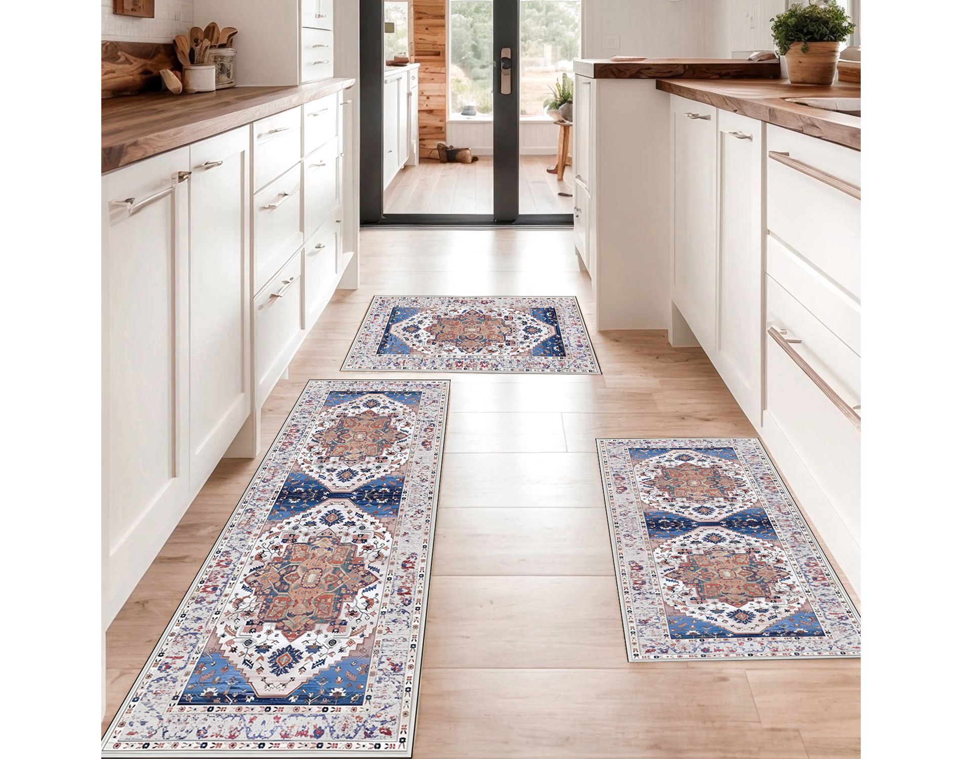 3 Pack Farmhouse Boho Kitchen Rug Set, Non-Slip Washable Floor Mats for Kitchen, Laundry Room and Hallway