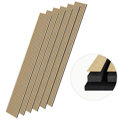 SMARTSTANDARD 94.09 in. x 7.87 in. x 0.9 in. Slat Wood Acoustic Sound Absorbing 3D Decorative Wall Paneling, 6-Pack