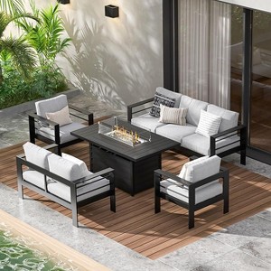 Aluminum Outdoor Patio Furniture Set, Modern Patio Conversation Sets with 5 Inch Cushion and Coffee Table for Balcony, Garden - 1 of 4