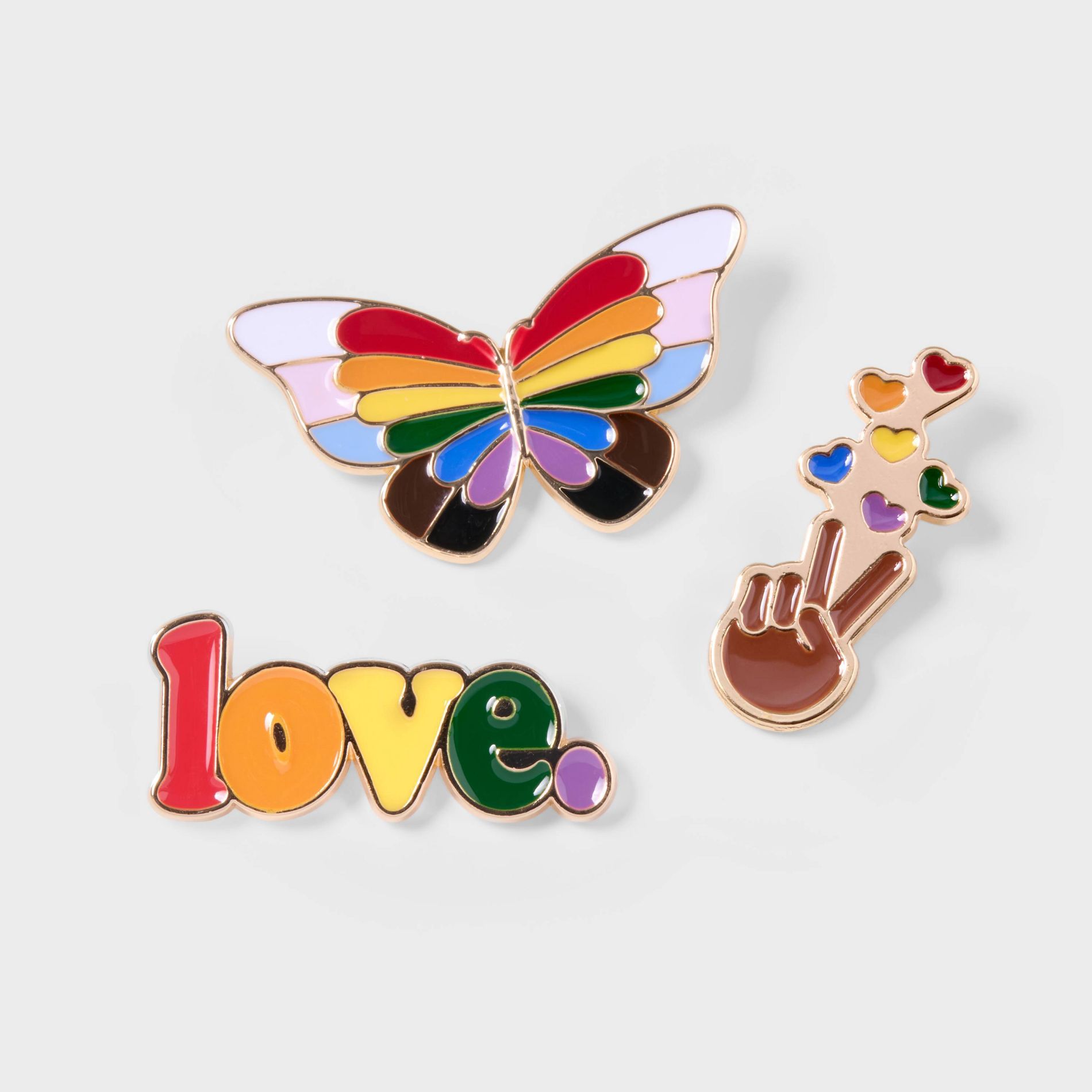 Pride Enamel Pins 3pk Butterfly/Peace Sign/Love
