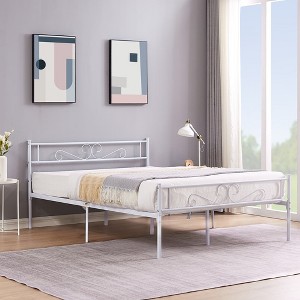 VECELO Metal Platform Bed Frame Simple Mattress Foundation with Vintage Headboard & Footboard - 1 of 4