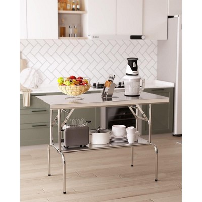 Stainless Steel Folding Table 48" x 24" with Undershelf, [NSF Certified][Heavy Duty] Commercial Kitchen Prep Table for Home, Restaurant, Hotel