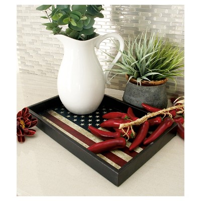Rustic Elegance Patriotic American Flag Serving Tray Set, Red/White/Blue, 3-Pack