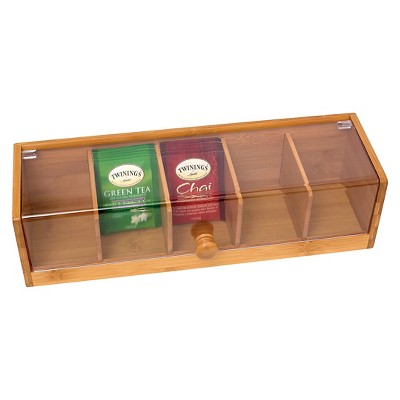 Natural Home Basics Bamboo Tea Box Storage Display Chest with 6 Compartments 