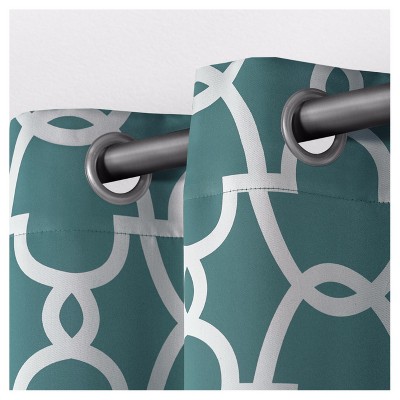 Teal Geometric Blackout Grommet Top Extra Long Drapes