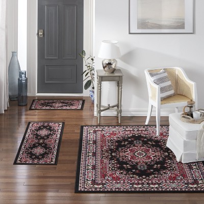 Classic Persian Style Black and Red Synthetic Area Rug Set