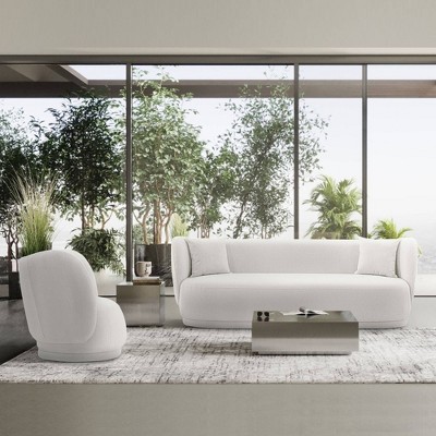 Siri Cream Linen Sofa and Accent Chair Set with Pine Wood Frame