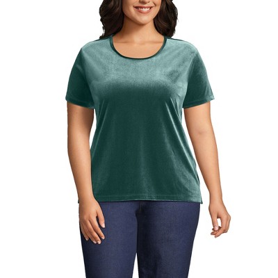 Lands' End Women's Short Sleeve Velvet Crew Neck Top