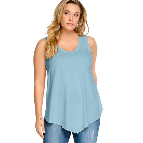 Ellos Women's Plus Size V-neck Pointed Front Tank - 26/28, Aqua Sky ...