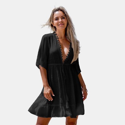 Women's Pom-Pom Tassel Tie Cover-Up Dress - Cupshe