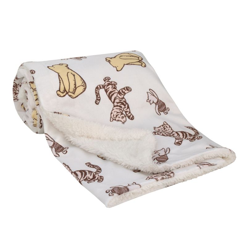Disney Classic Pooh Hunny Fun with Piglet and Tigger White and Taupe Super Soft Baby Blanket, 1 of 5