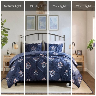 Navy Cotton Pintuck Floral King/Cal King Bedspread Set