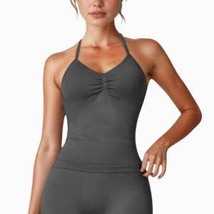 Anna-Kaci Active Women's Seamless Padded Cami Tank Top with Ruched Front Detail and Adjustable Halter Straps - 1 of 4
