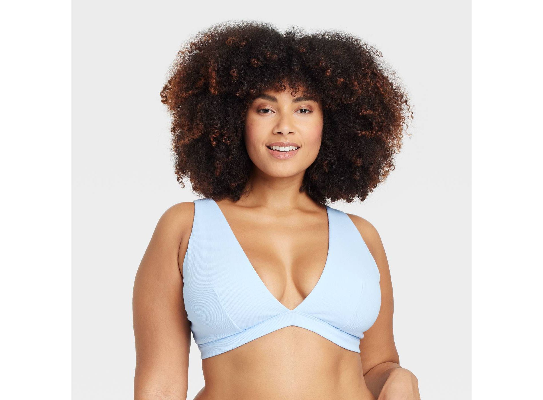 Women's Cotton Blend Plunge Bralette - Auden™ Light Blue 1X