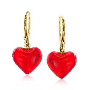Ross-Simons Heart-Shaped Red Amber Drop Earrings in 18kt Gold Over Sterling - 1 of 3