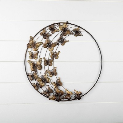 Bronze Iron Butterfly Outdoor Wall Art 18" Diameter