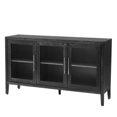 Glass Door Cabinet, 2-Tier Storage Cabinet Bookshelf Wood Accent Cabinet for Home Living Room Office