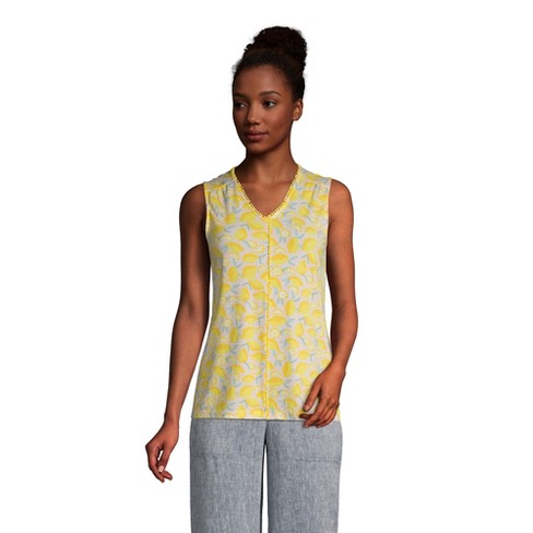 Lands' End Women's Tall Light Weight Trimmed Tank Top - Medium Tall -  Bright Sun Yellow Lemon Check