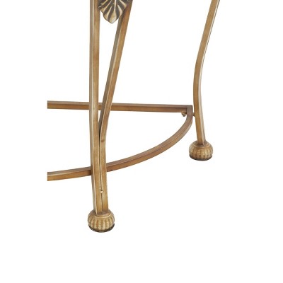 Gold Metal Demilune Console Table with Ornate Scroll Legs