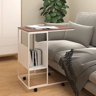vidaXL Side Table with Wheels White 21.7 in.x14.2 in.x25 in. Engineered Wood