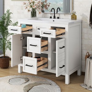 Vynxaria 36" Bathroom Vanity Cabinet with Resin Integrated Sink - 4 Drawers, 2 Doors - 1 of 4