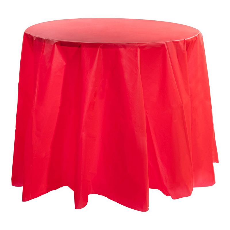 Smarty Had A Party Red Round Disposable Plastic Tablecloths (84") (96 Tablecloths), 1 of 2