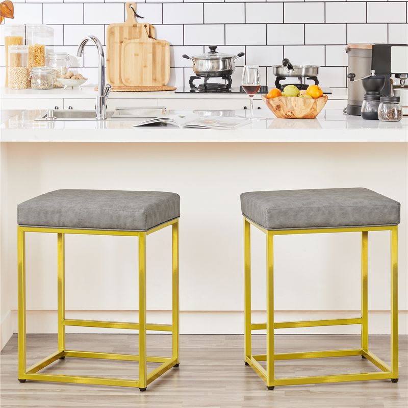 Yaheetech Bar Stools 24" H Set of 2 Upholstered Backless for Kitchen Counter, 3 of 7