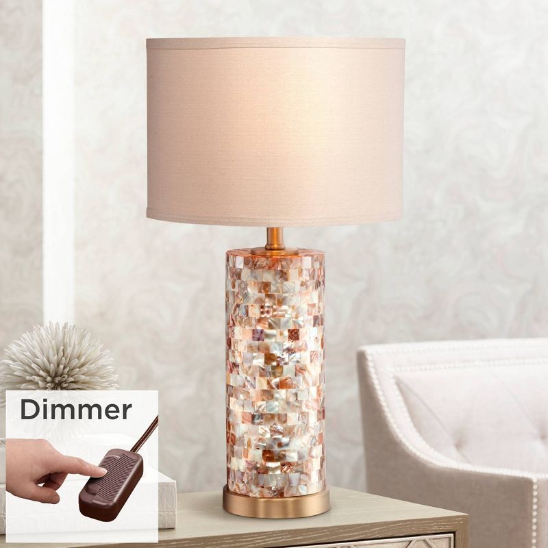 360 Lighting Margaret Modern Coastal Table Lamp 23" High Mother of Pearl Cylinder with Table Top Dimmer Cream Shade for Bedroom Living Room Bedside, 2 of 7