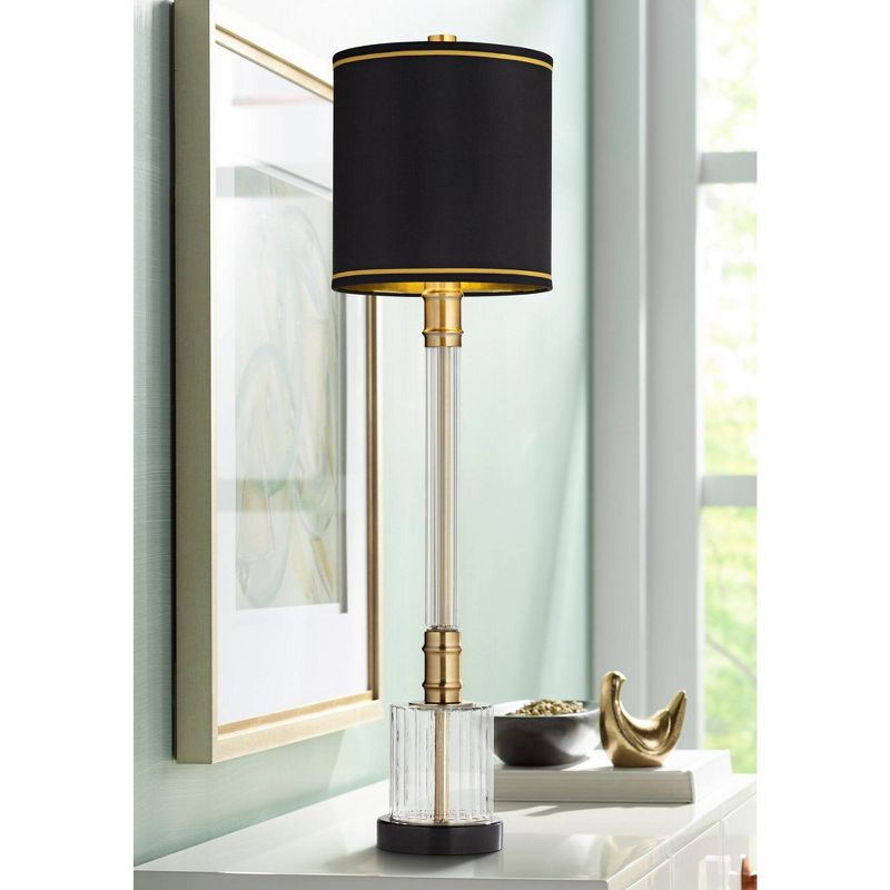 Possini Euro Design Heyden Modern Buffet Table Lamp 34 3/4" Tall Fluted Clear Glass Black Drum Shade for Bedroom Living Room Bedside Office Family, 2 of 10